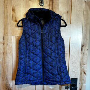 Tek Gear Hooded Full Zip Puffer Vest Blue Black M Medium Cozy Removable Hood